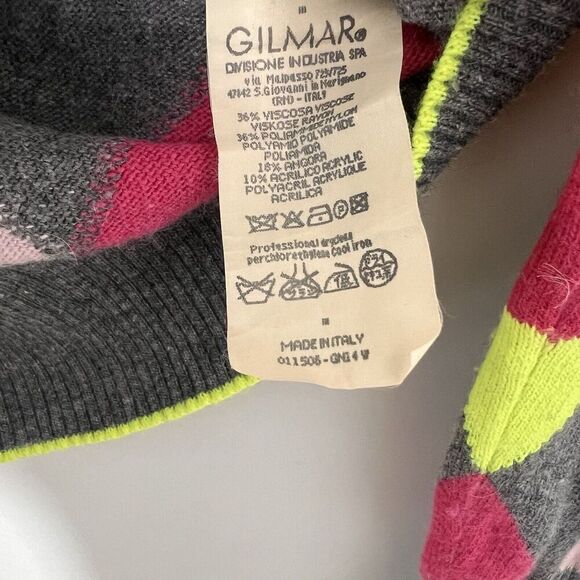 Iceberg Sweater Womens S Heart Argyle Deep V Neck Multicolor Pullover Italy - Picture 4 of 9